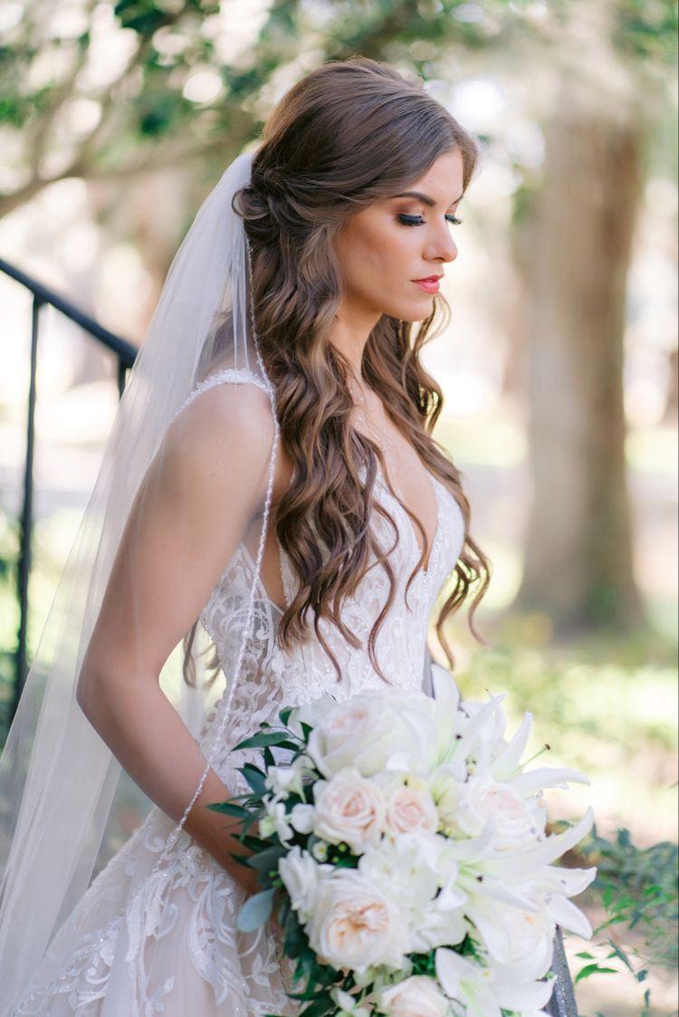 Bride wearing romantic loose waves
