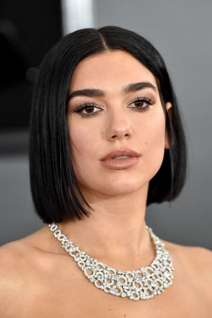 Dua Lipa sharp black bob haircut inspiration
