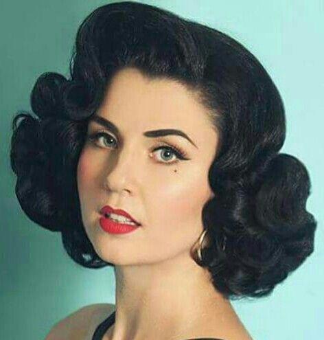 1940s dark hair pin curl waves