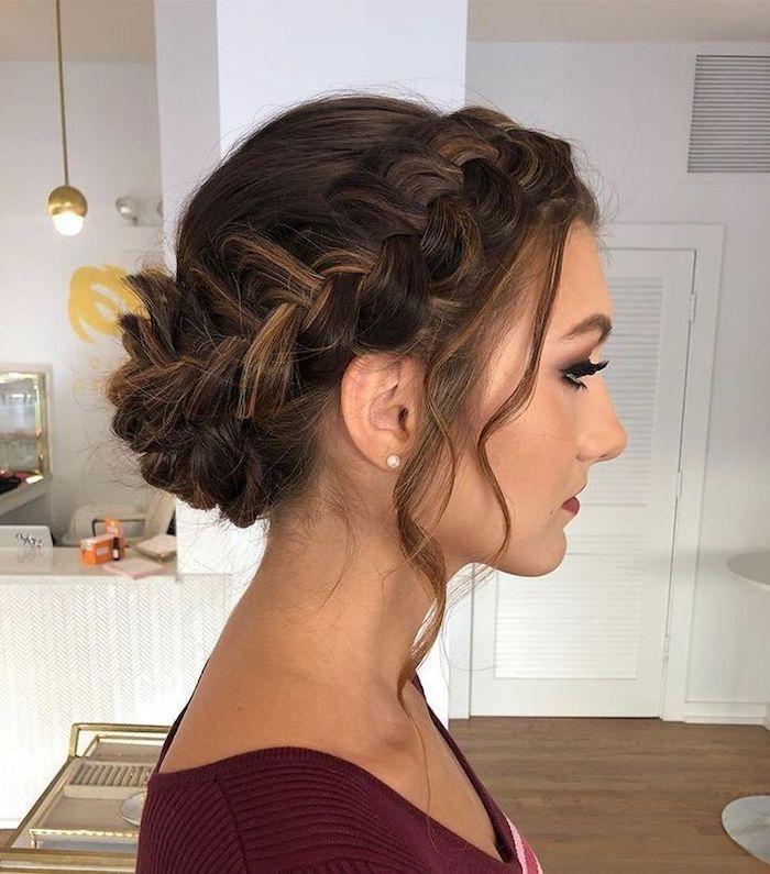 Braided prom updo with loose front pieces