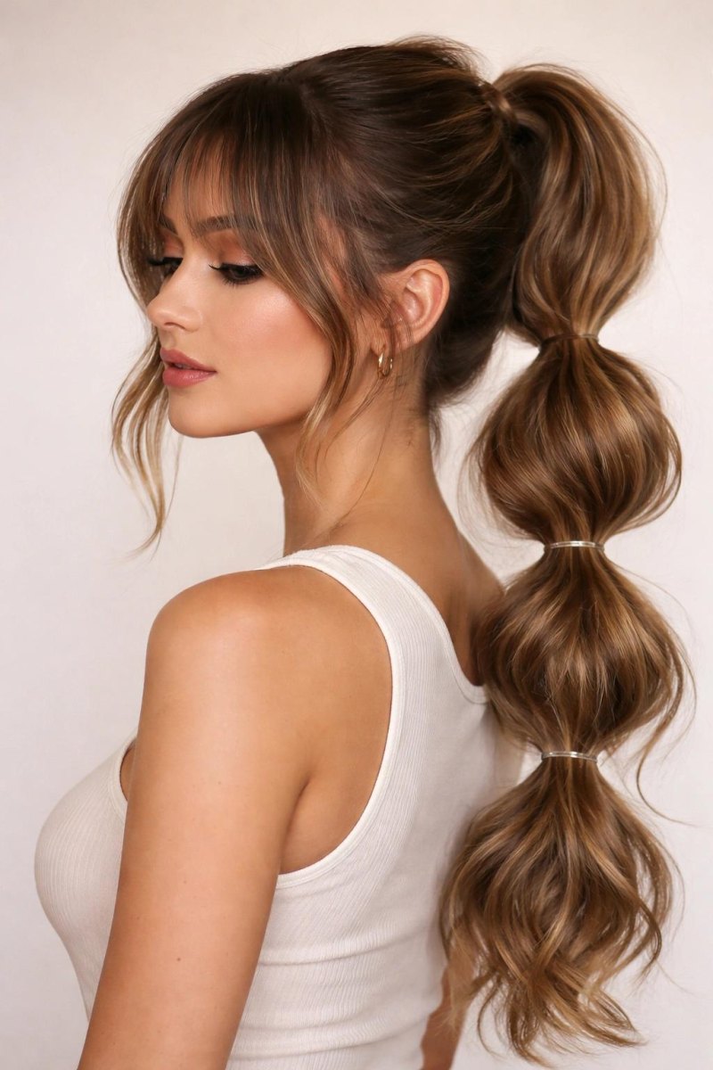 Bubble ponytail with curtain pieces