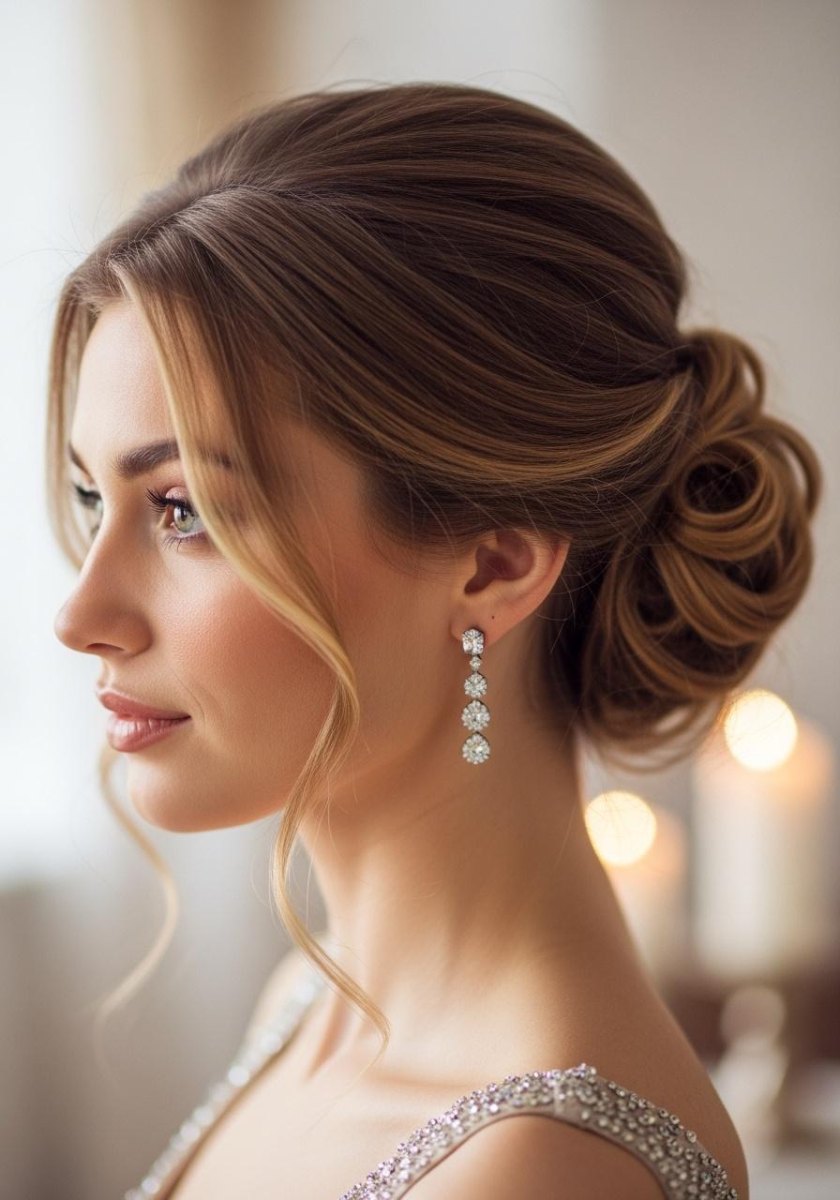 Glam chignon with curled front pieces