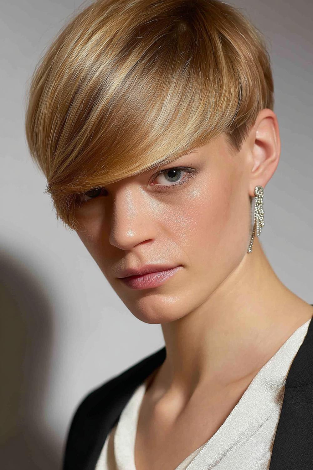 11. Best Hairstyles for 2026: Pixie Haircut with Long Side Sweep and Gloss Finish