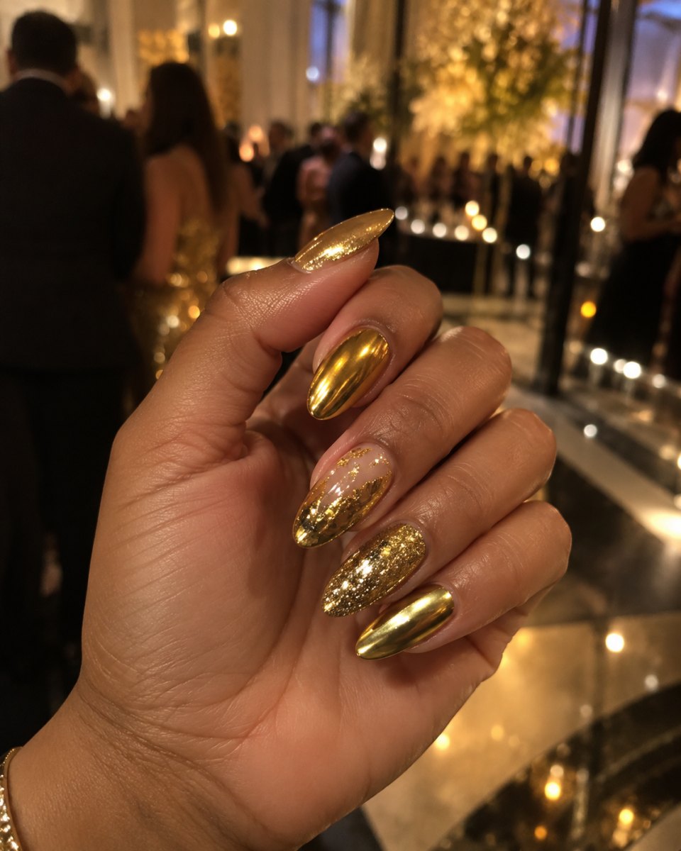 Golden metallic nail design