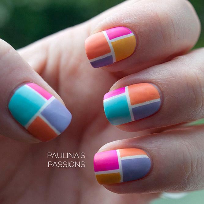 Bold pastel color block nails