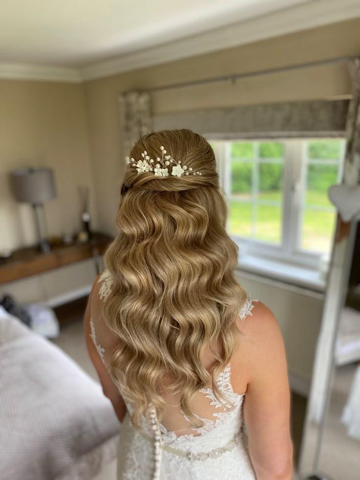 Bridal half up Hollywood waves