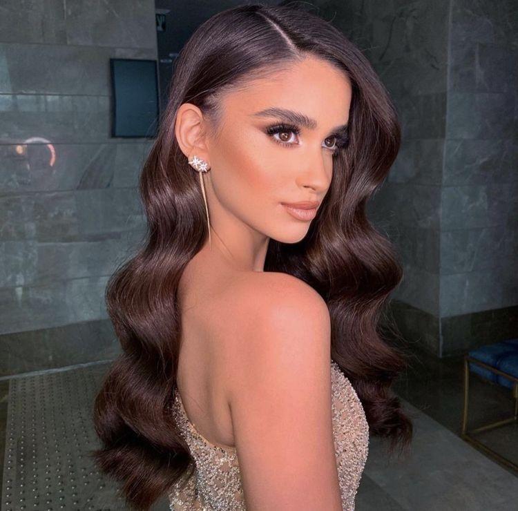Brunette Hollywood glam hair