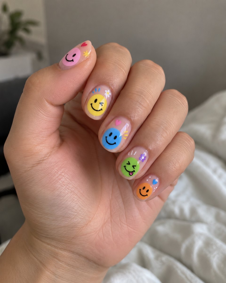 Checkerboard smiley nail inspiration