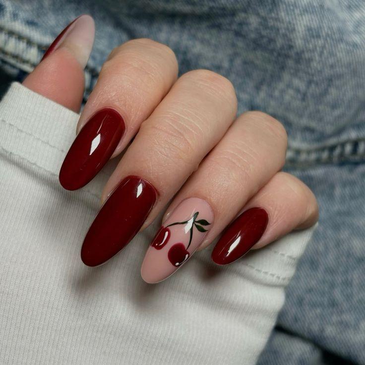 Cherry accent nail art