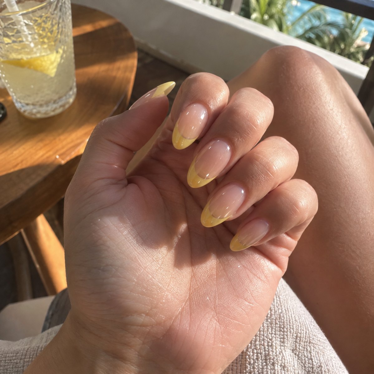 Citrus translucent yellow French tips