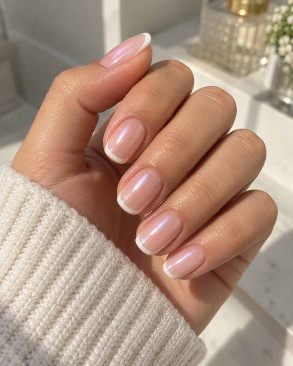 Rounded Hailey Bieber glazed donut french tips