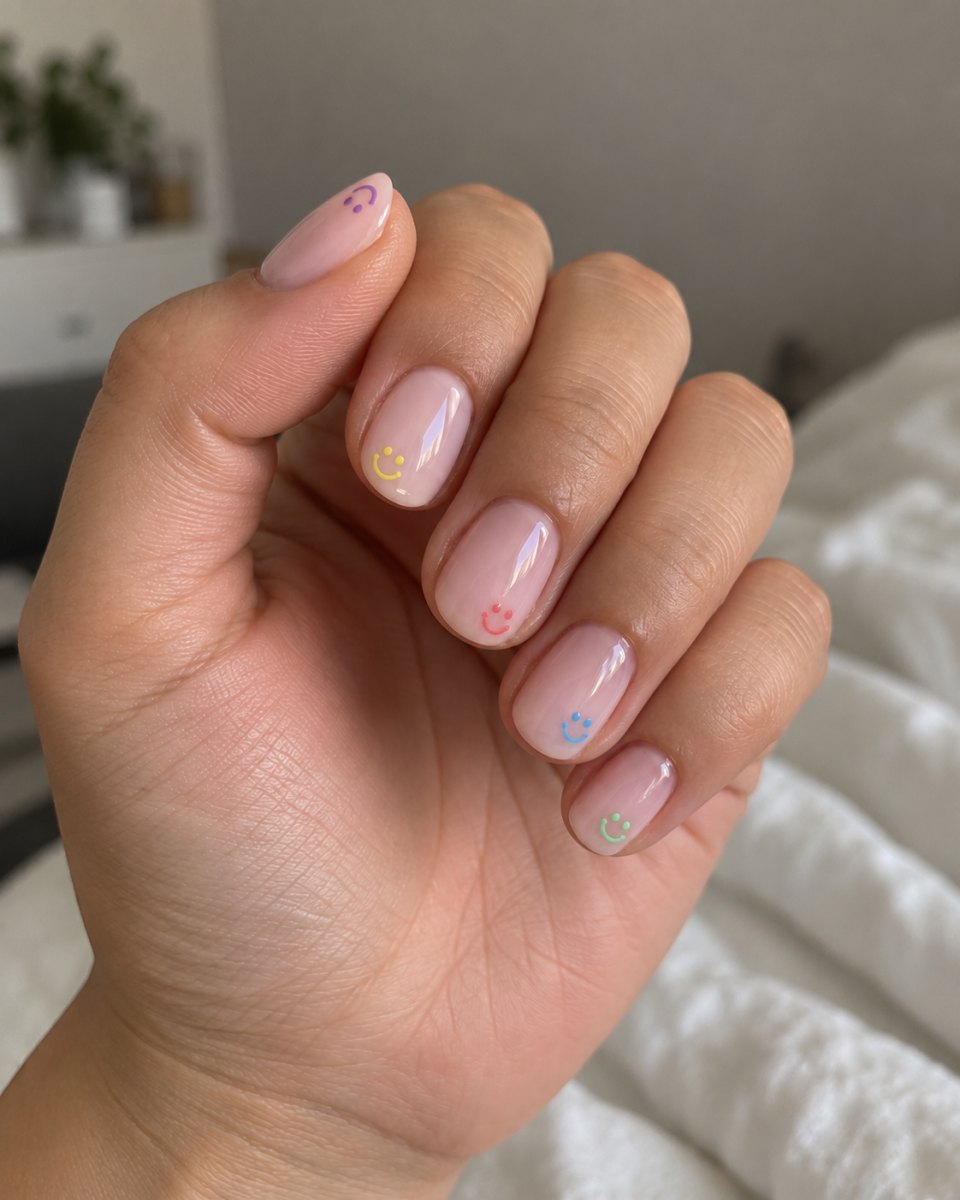 Colorful smiley character nail