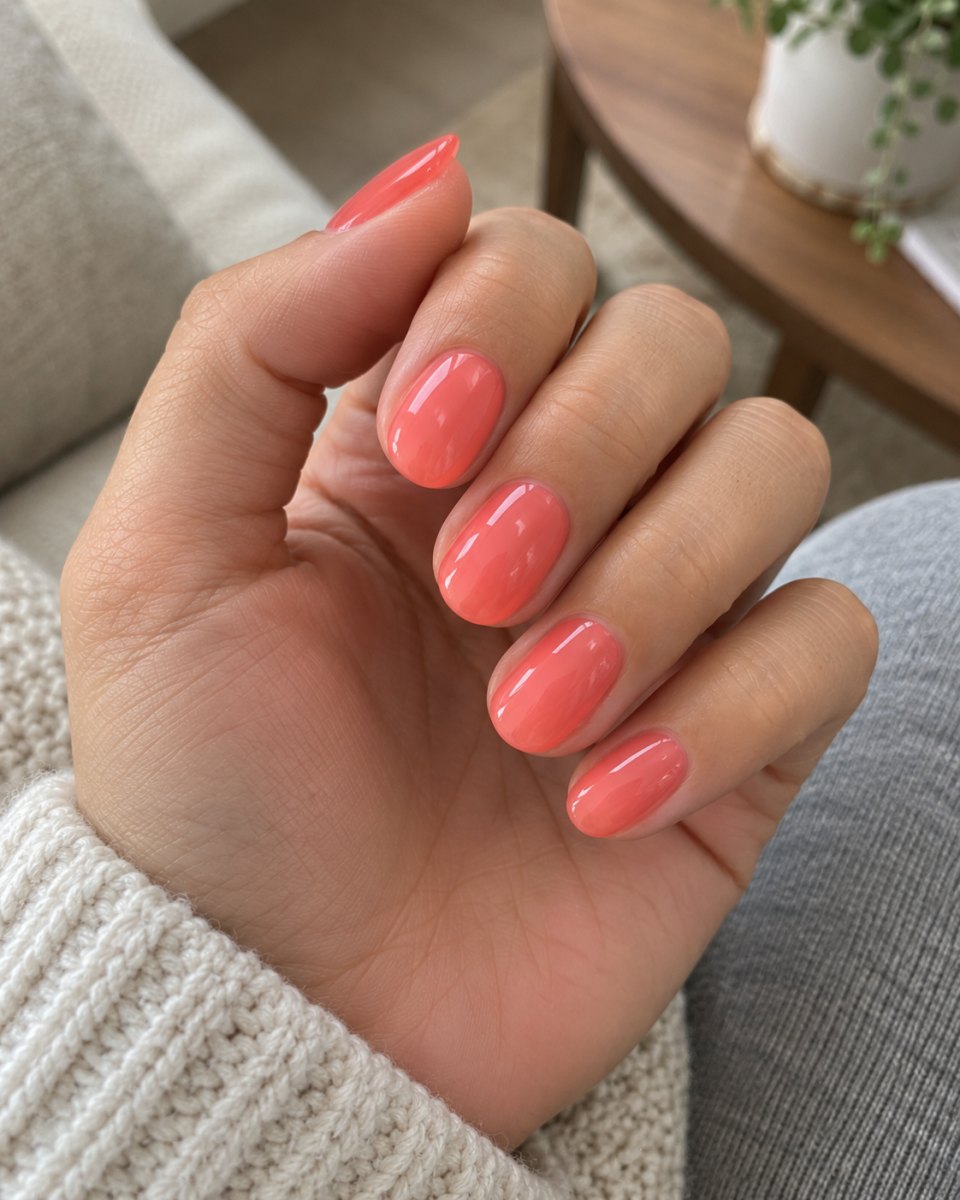 Coral pink jelly gloss nails