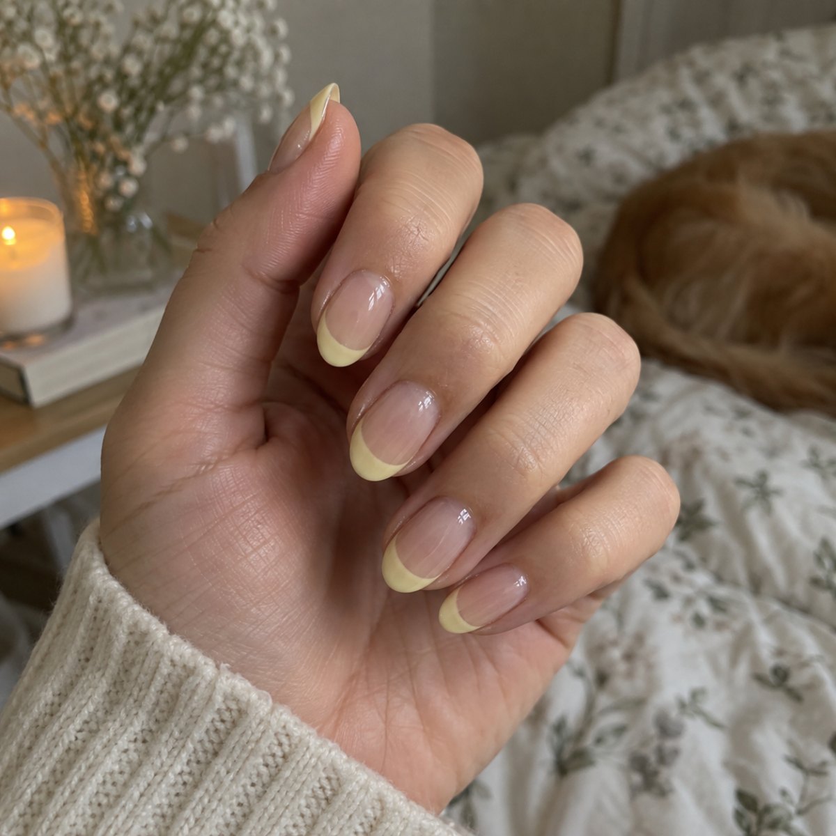 Creamy yellow sheer French tips