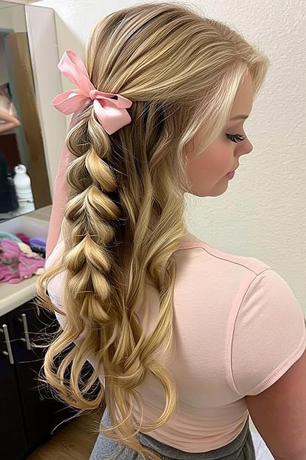 Romantic Side Braid with Ribbon