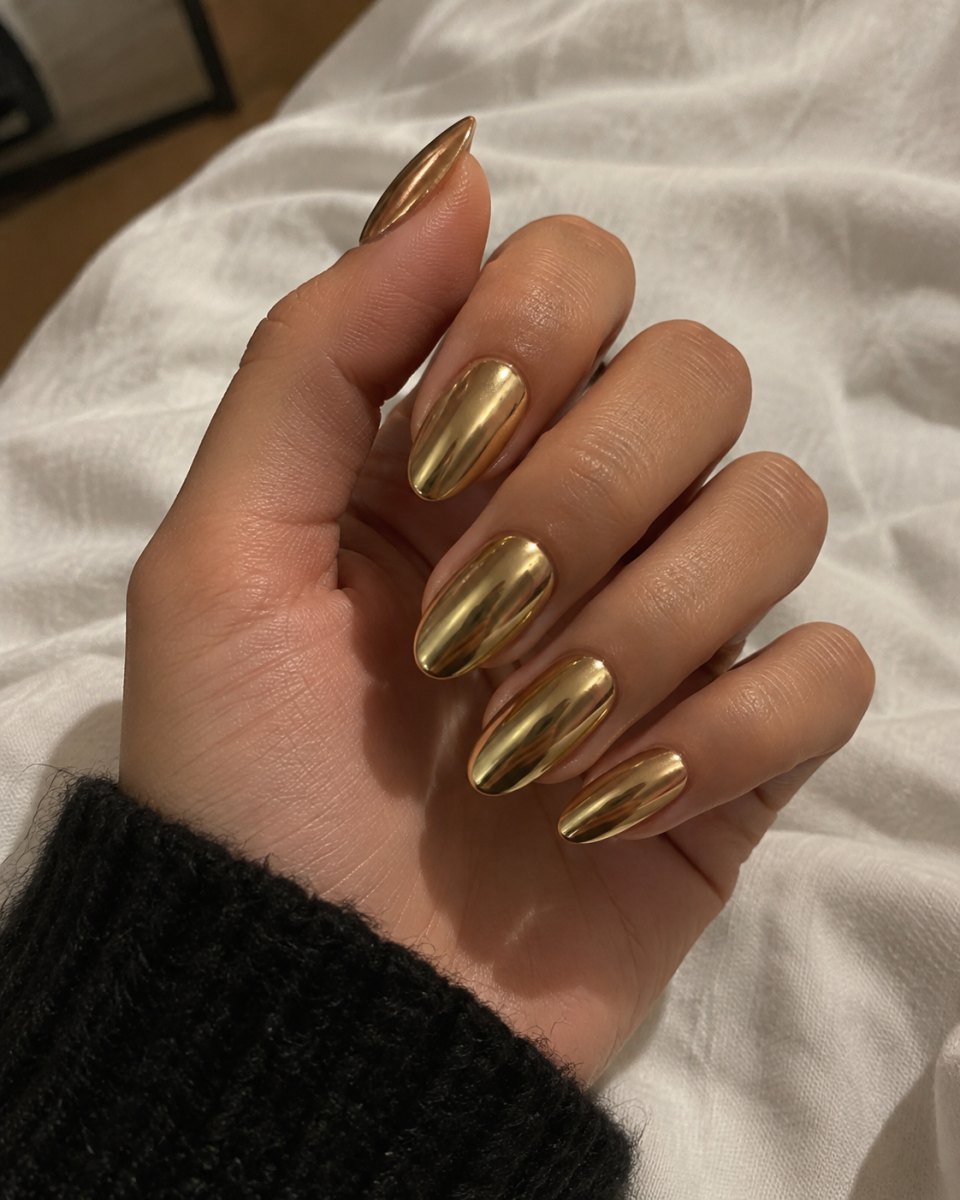 Metallic gold chrome nails