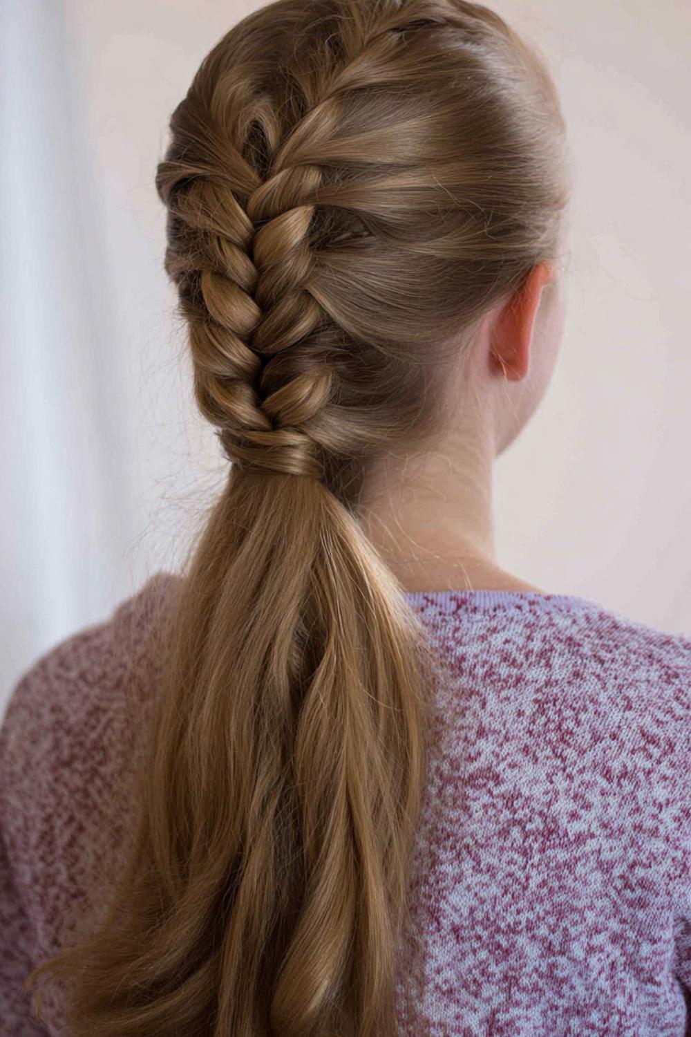 8. French Braid Hairstyle with Tight Crown and Relaxed Tail