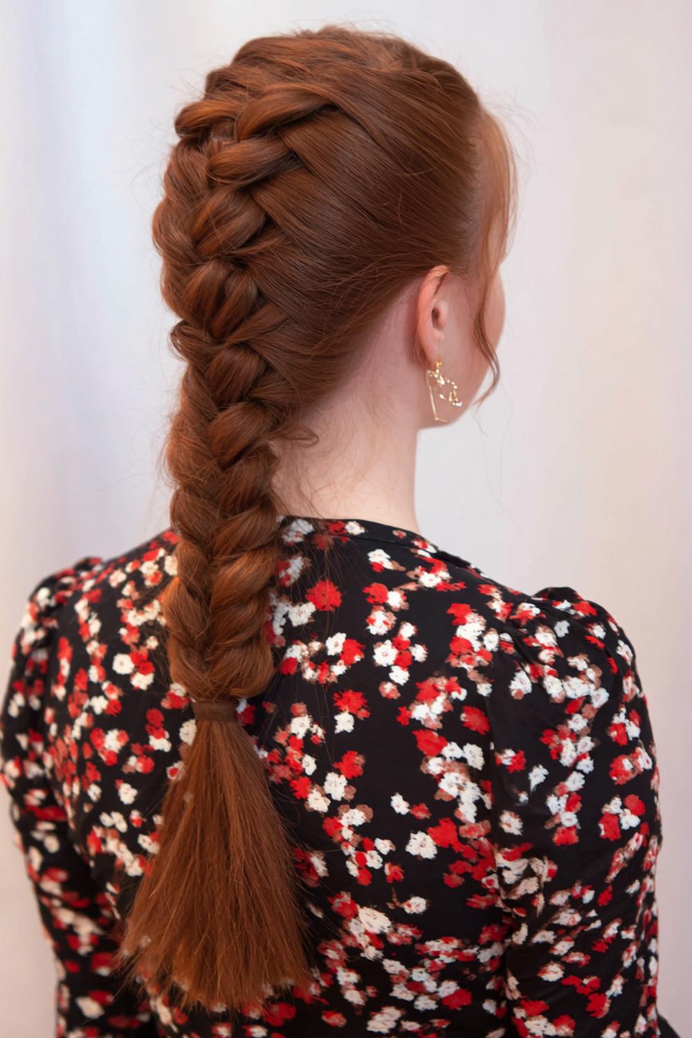 9. Dutch Braid Hairstyle with Defined Parting and Full, Raised Plait