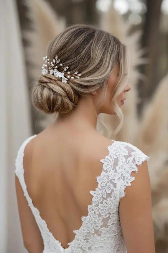 Elegant low bun bridal hairstyle