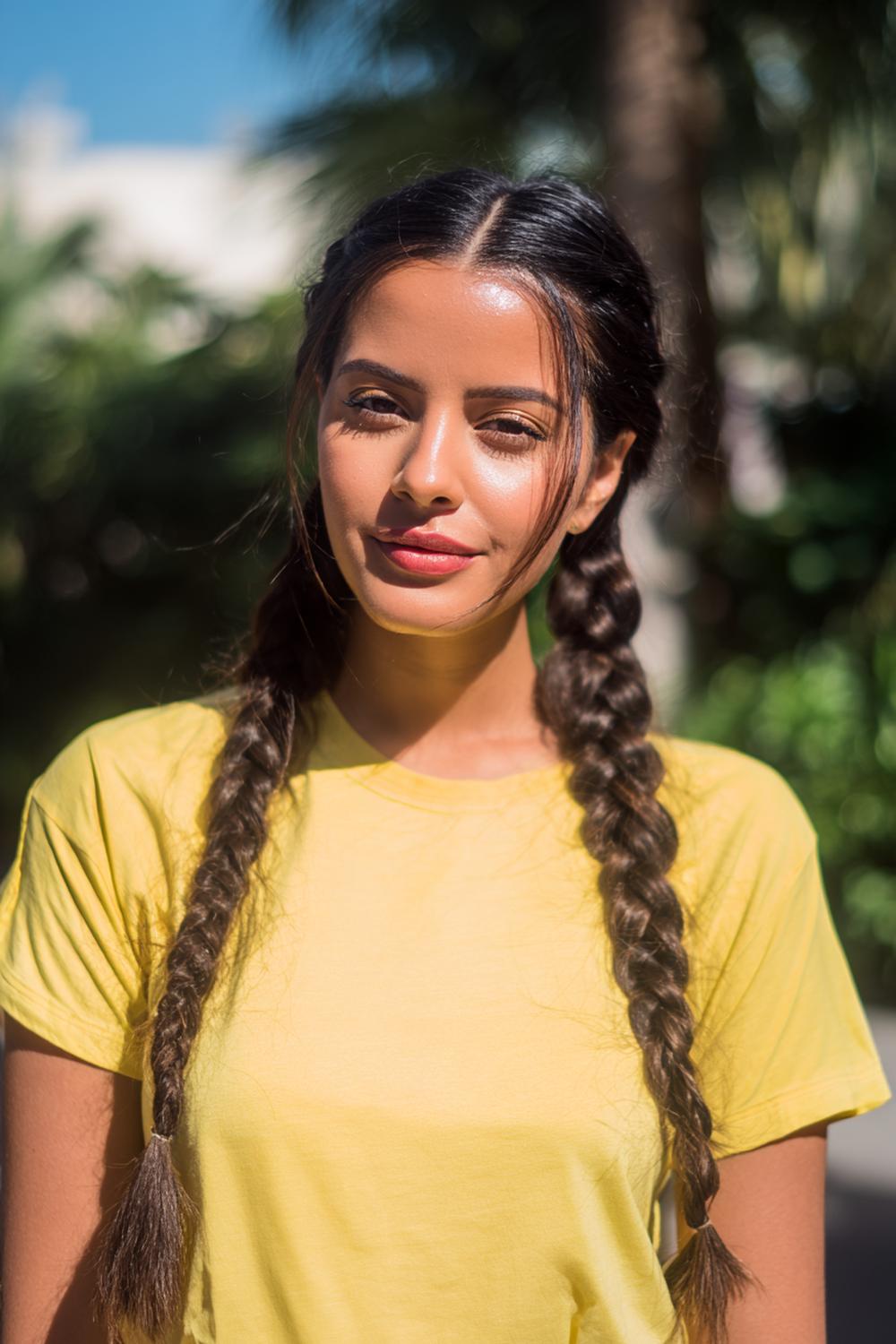 12. Everyday Hairstyles for Women: Two Low Braids with Center Part and Soft Ends