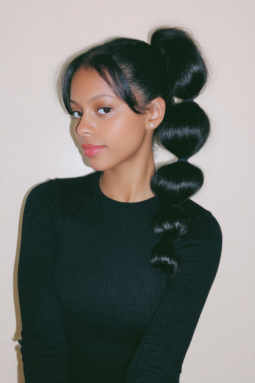 13. Everyday Hairstyles for Women: Bubble Ponytail with Even, Rounded Segments