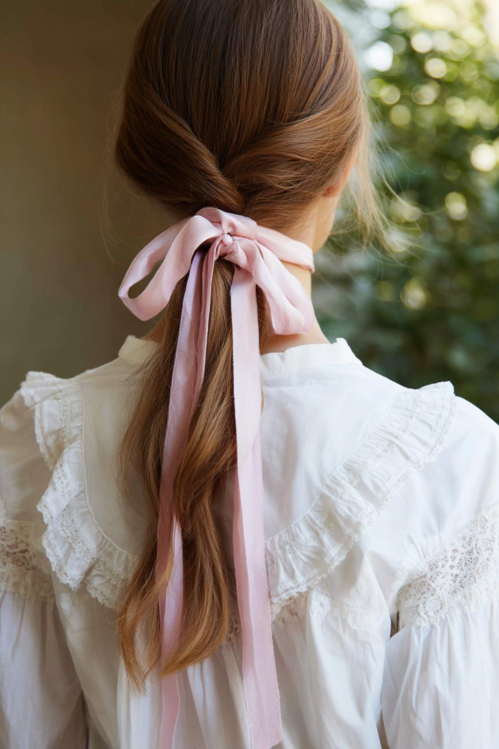 17. Everyday Hairstyles for Women: Braided Ribbon Ponytail with Soft, Feminine Contrast