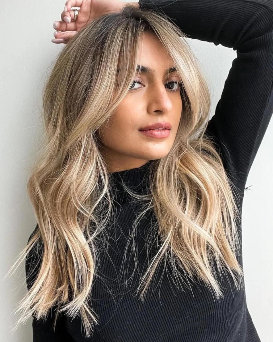 Long hair with curtain bangs