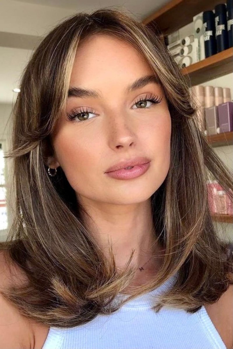 Medium hair curtain bangs style