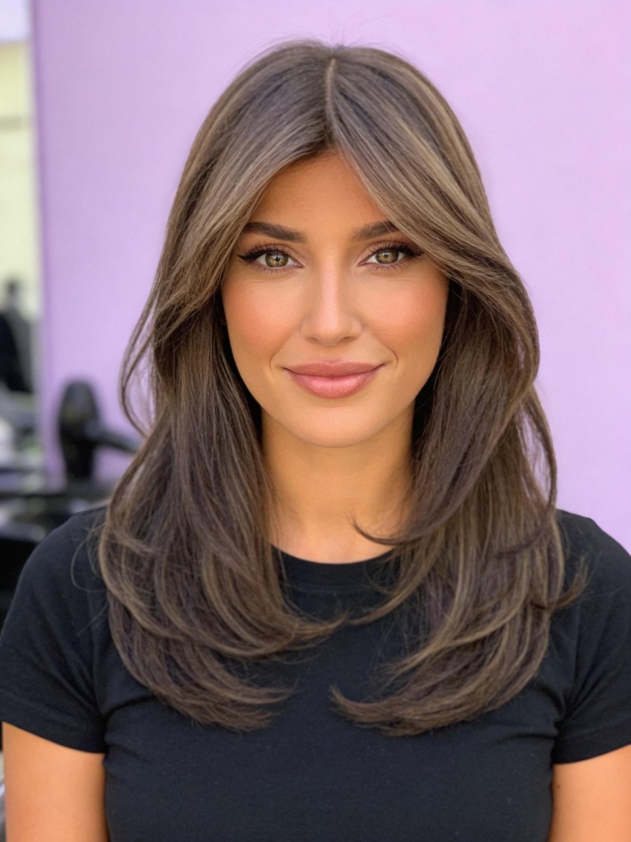 Curtain bangs oval face style