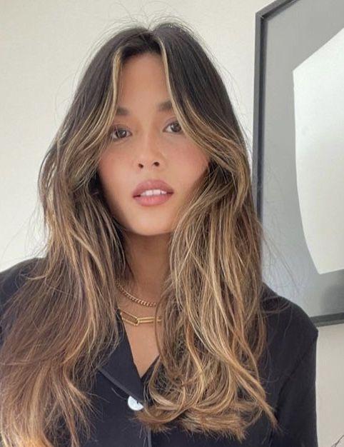 Highlighted curtain bangs hairstyle