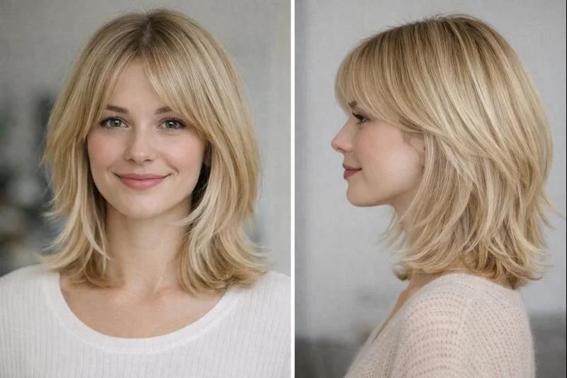Fine hair layered volume bangs