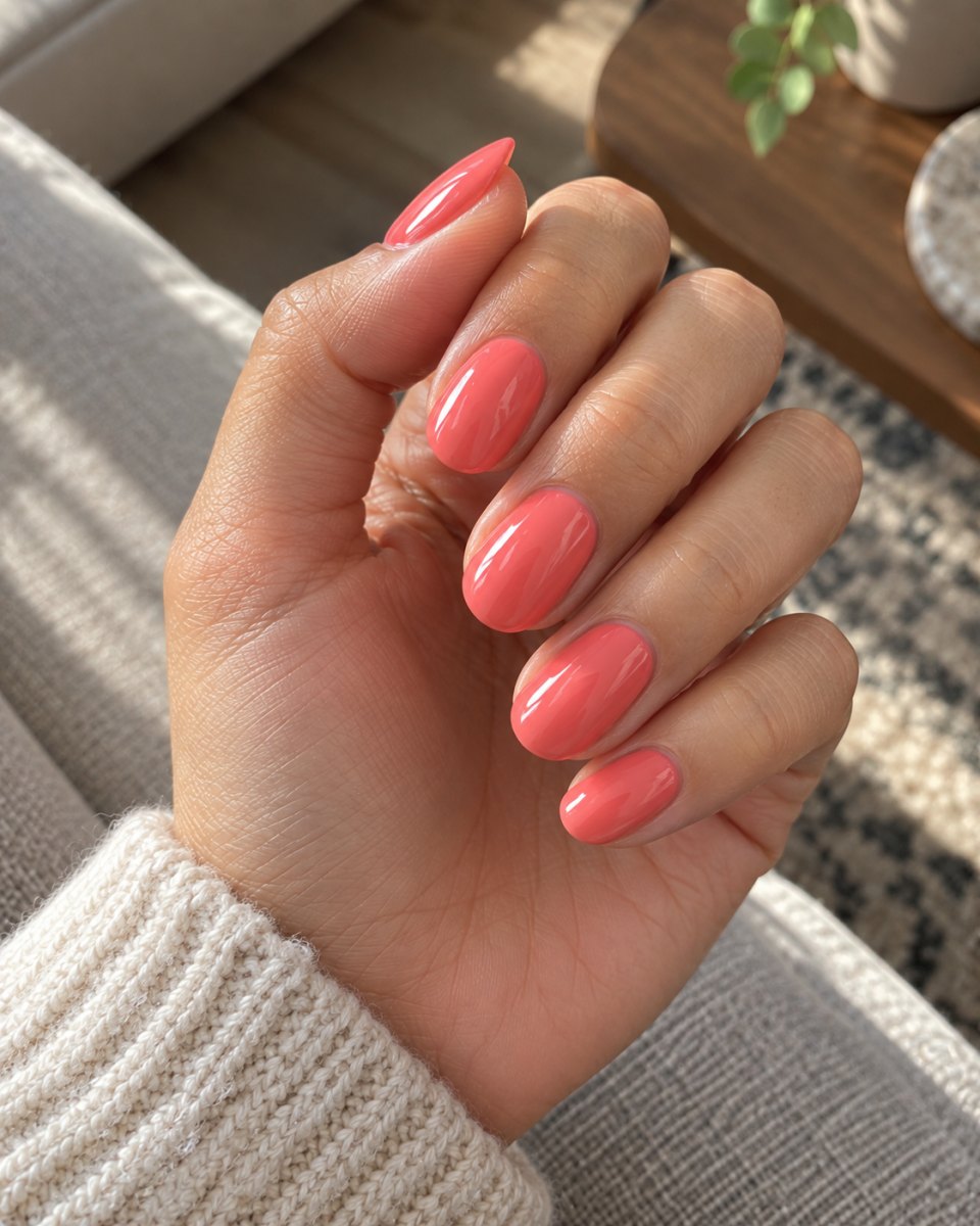 Fresh coral high shine gel nails