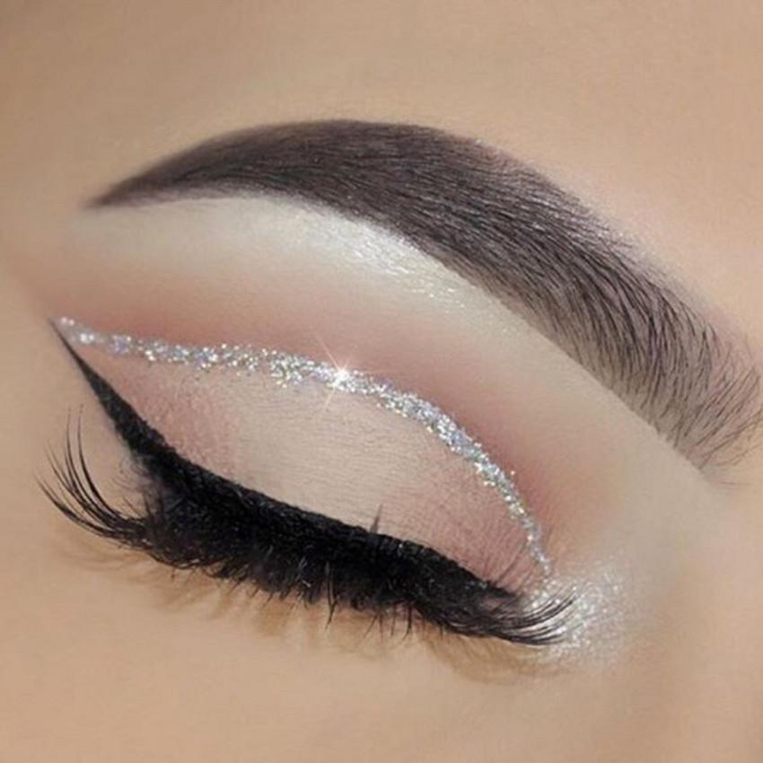 Glitter cut crease eyeliner with sparkle