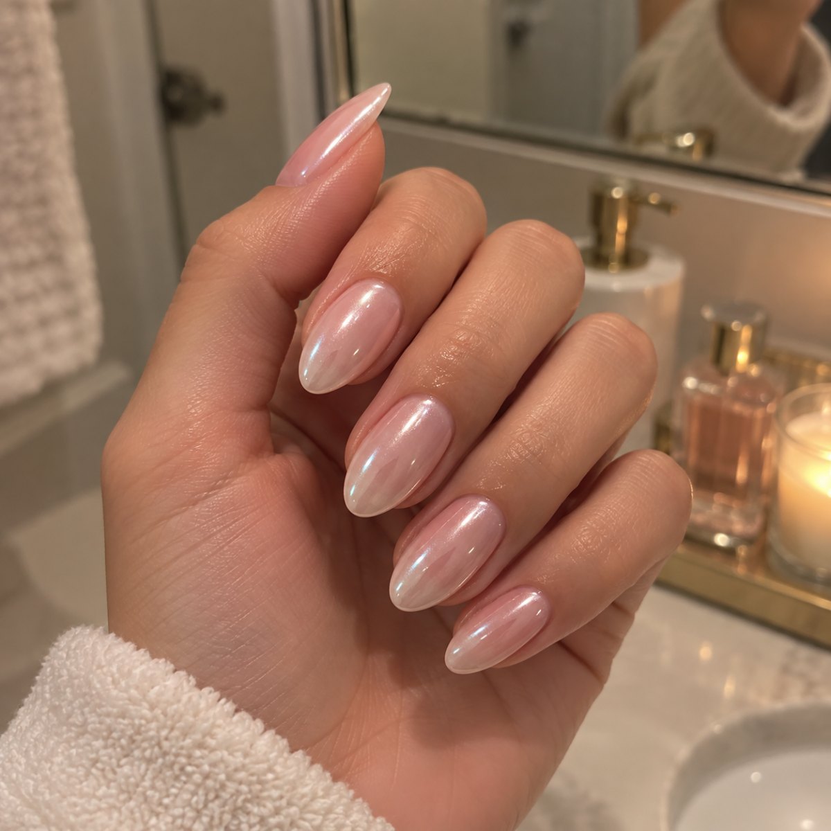 Glossy glazed donut nail effect