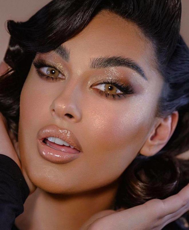 Champagne gold glowing NYE makeup