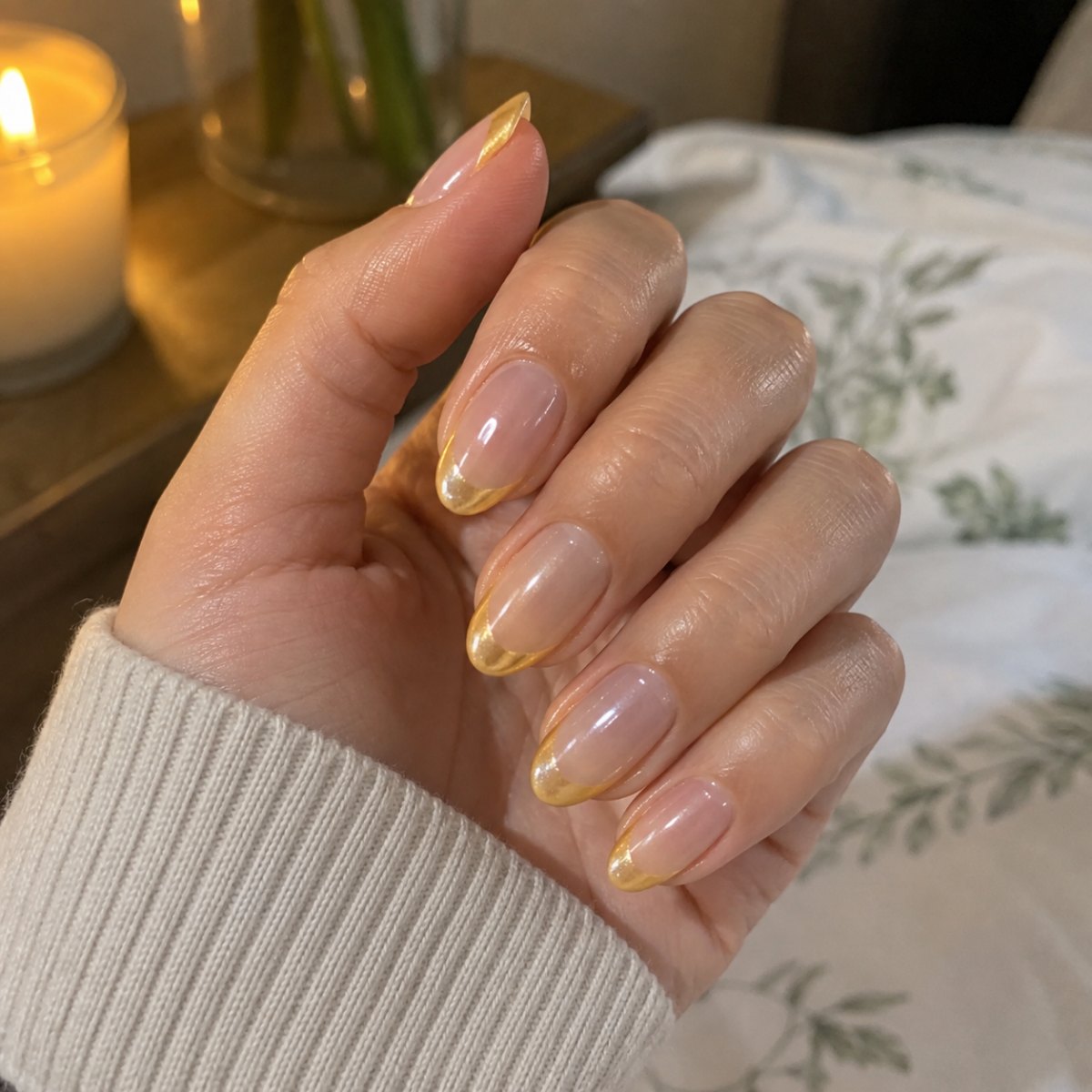 Golden yellow glazed French manicure