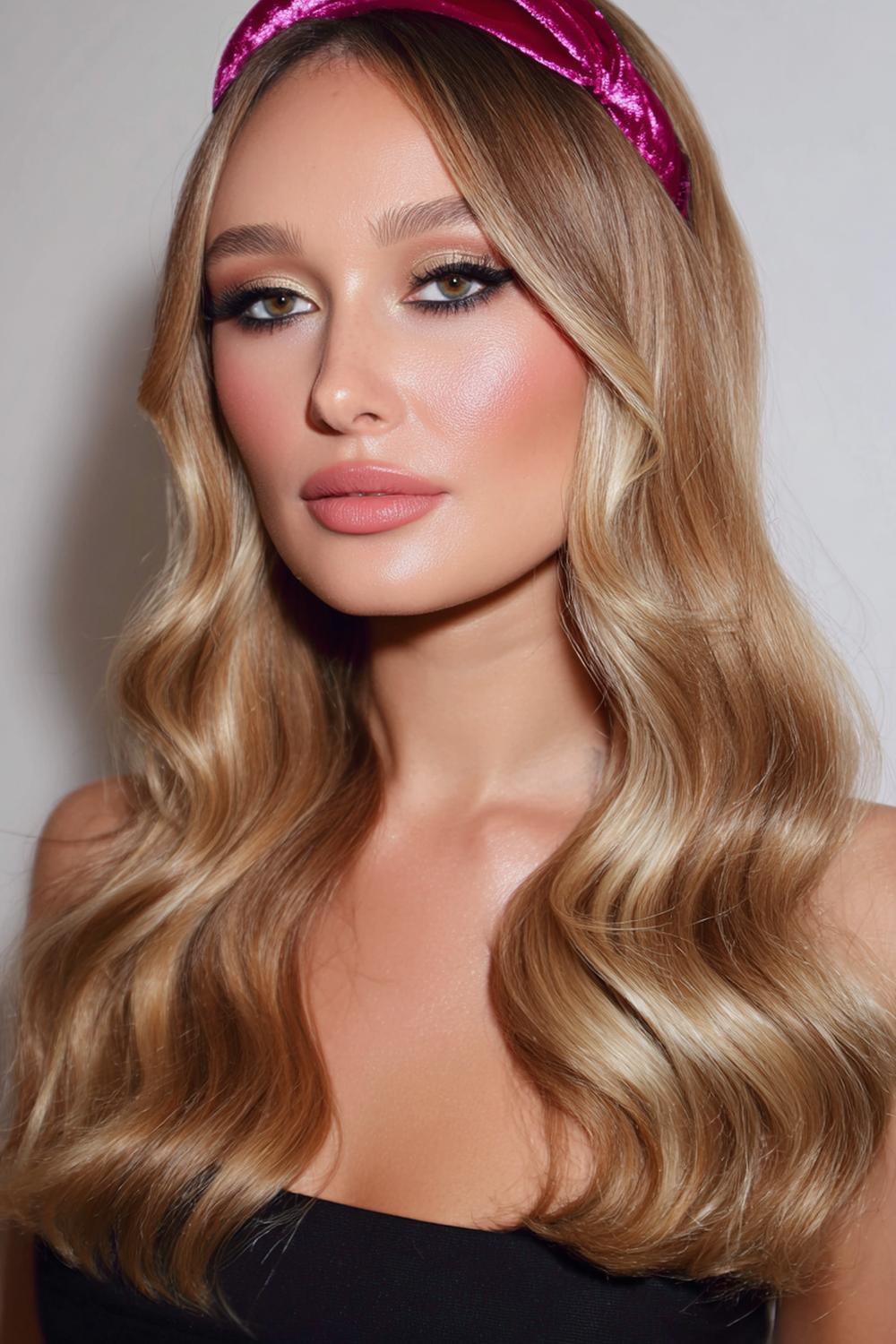 20. Headband Waves Hairstyle with Velvet Band and Face Frame