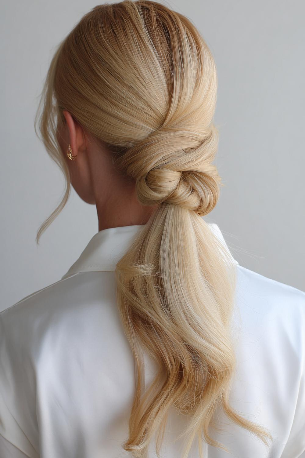 24. Low Twisted Ponytail Hairstyle with Knot Detail and Clean Finish