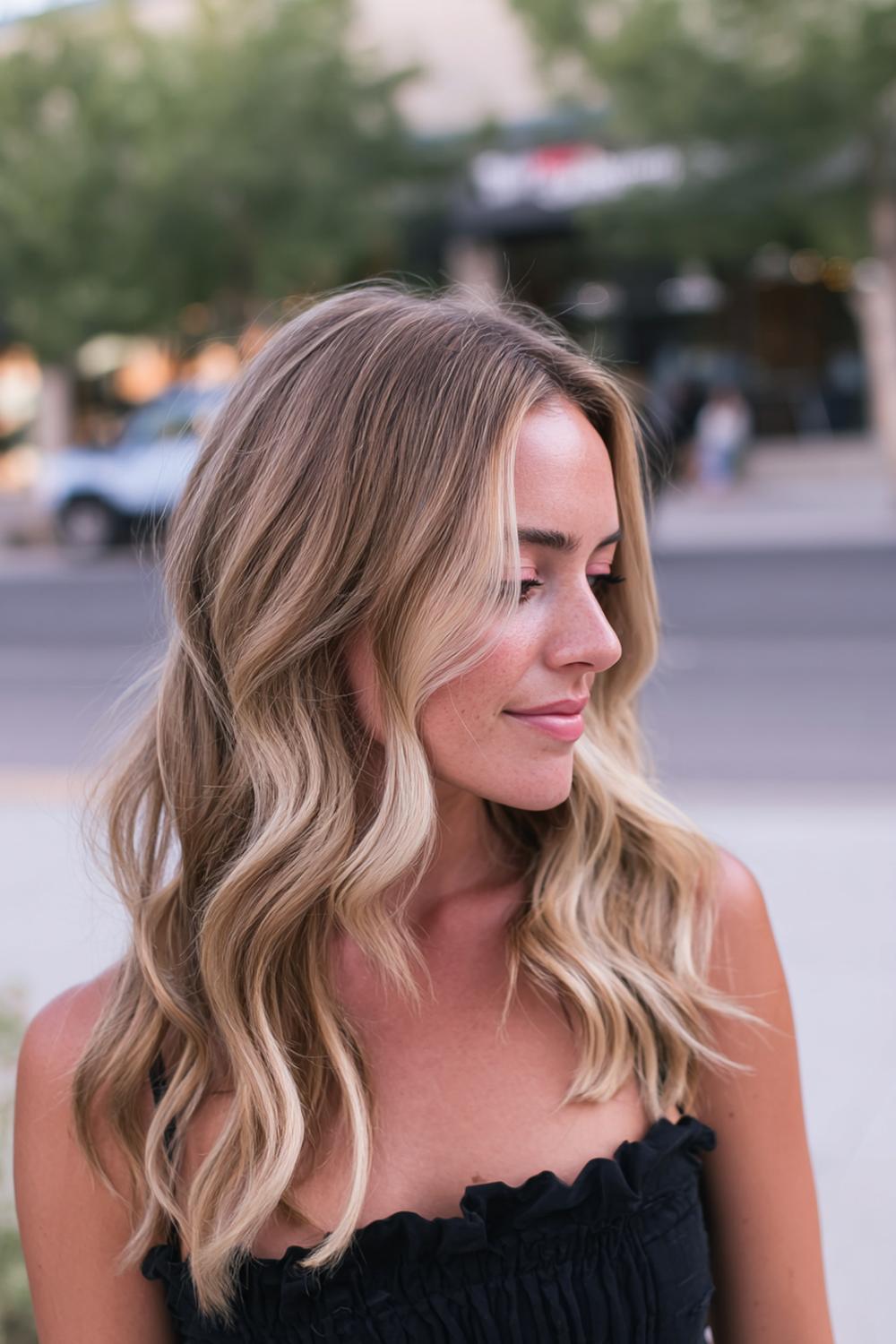 3. Loose Beach Waves Hairstyle with Soft Bend and Side Part