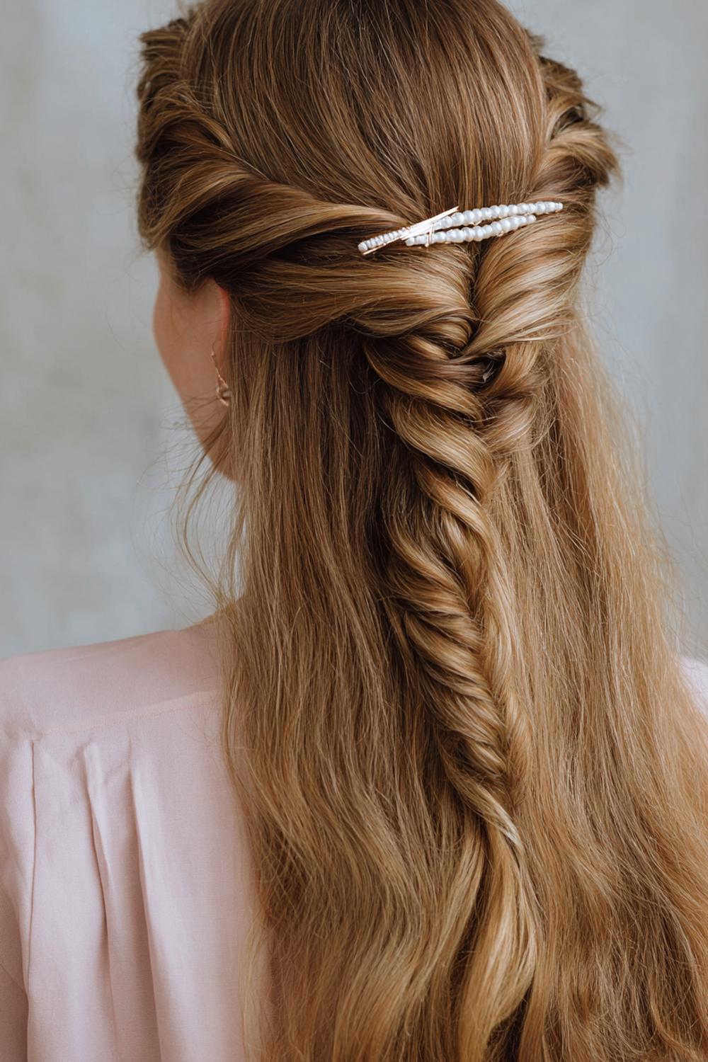 7. Half-Up Twist Hairstyle with Mini Claw Clip and Volume