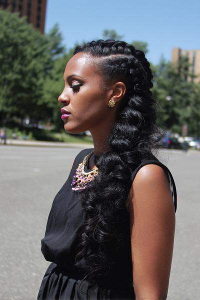 4. Side-Swept Goddess Braids with Curls for hairstyles braids black women ideas