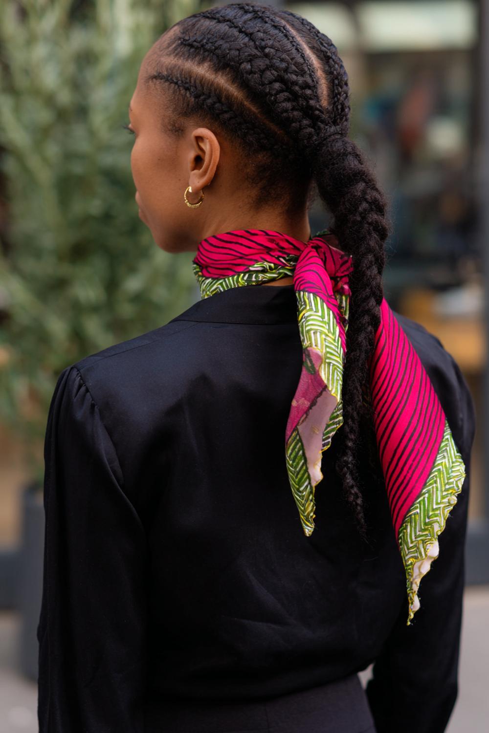 14. Hairstyles for All Hair Types: Braided Low Ponytail with Scarf Weave Detail