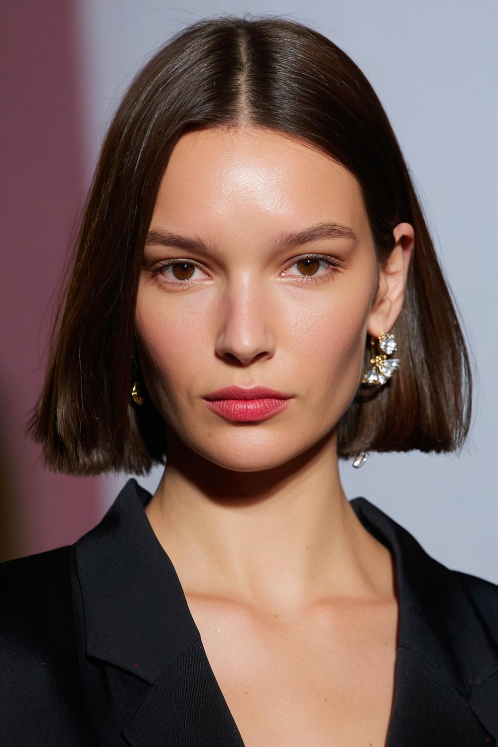 18. Hairstyles for All Hair Types: Sleek Middle-Part Bob Tuck Behind Ears