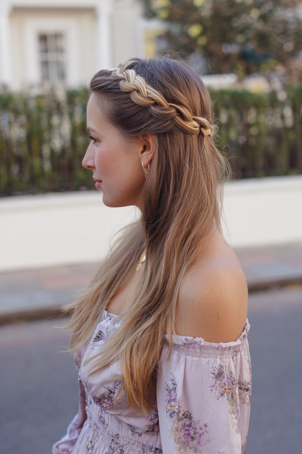 29. Hairstyles for All Hair Types: Braided Headband with Hair Down and Gloss Finish