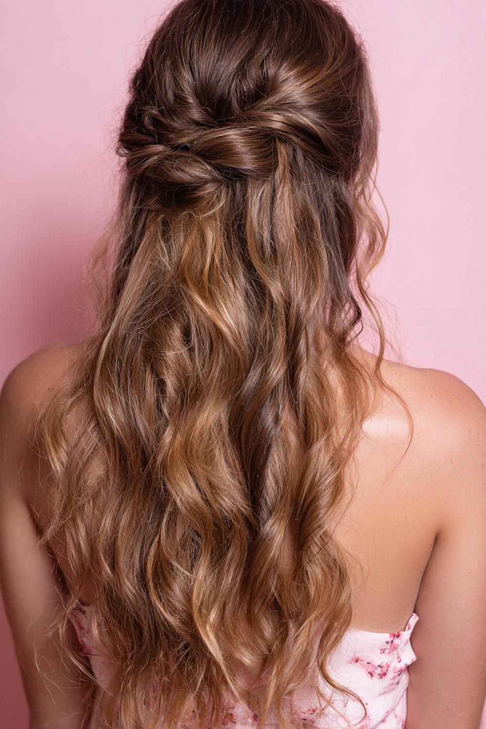 4. Hairstyles for All Hair Types: Half-Up Knot with Loose Waves and Airy Texture