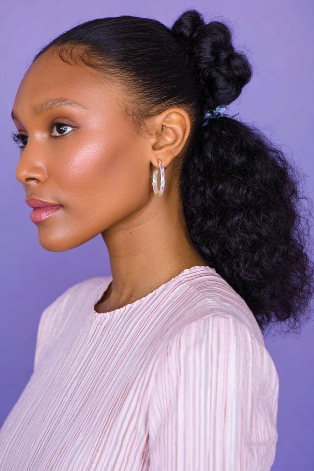 7. Hairstyles for All Hair Types: Bubble Ponytail with Clear Elastics and Shine