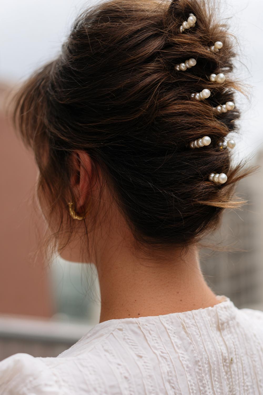8. Hairstyles for All Hair Types: Textured French Twist with Pearl Pins