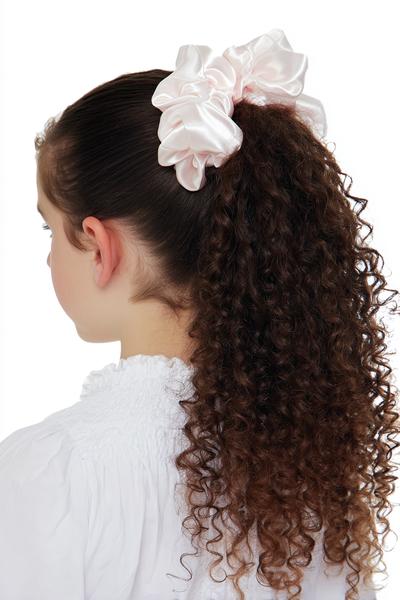 16. Curly High Ponytail with Satin Scrunchie for hairstyles for curly hair for school ideas