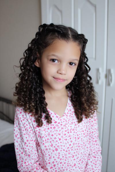 9. Side-Swept Curly Bangs with Mini Pigtails for hairstyles for curly hair kids ideas