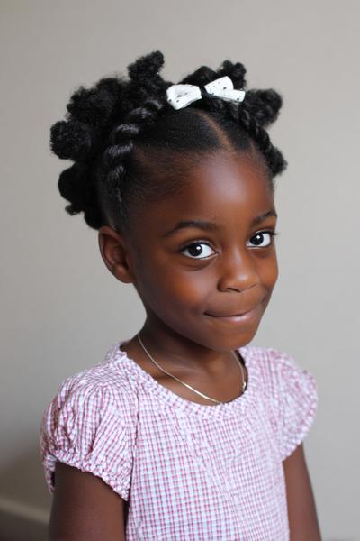 11. Mini Twist Rows into Low Puff for hairstyles for kids natural hair ideas